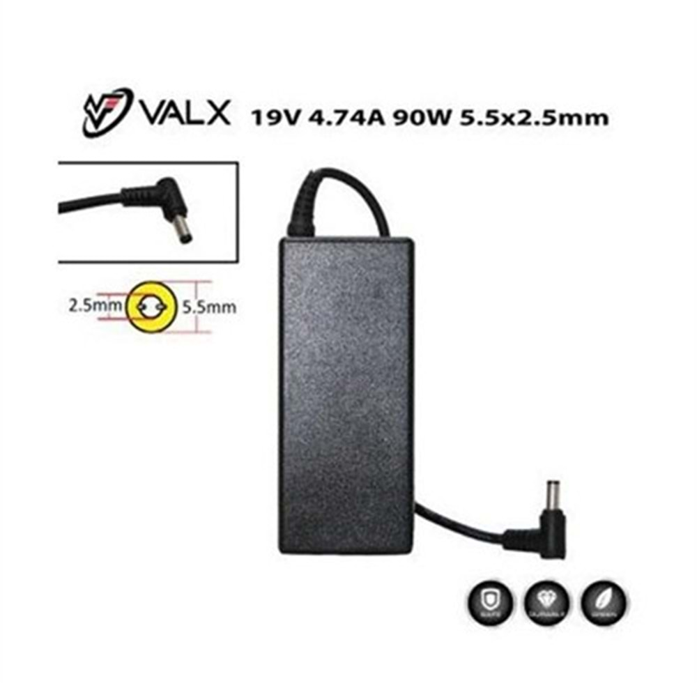 Notebook Adaptör Standart 5.5x2.5 mm 19V 4.74A 90W Valx LA-19055