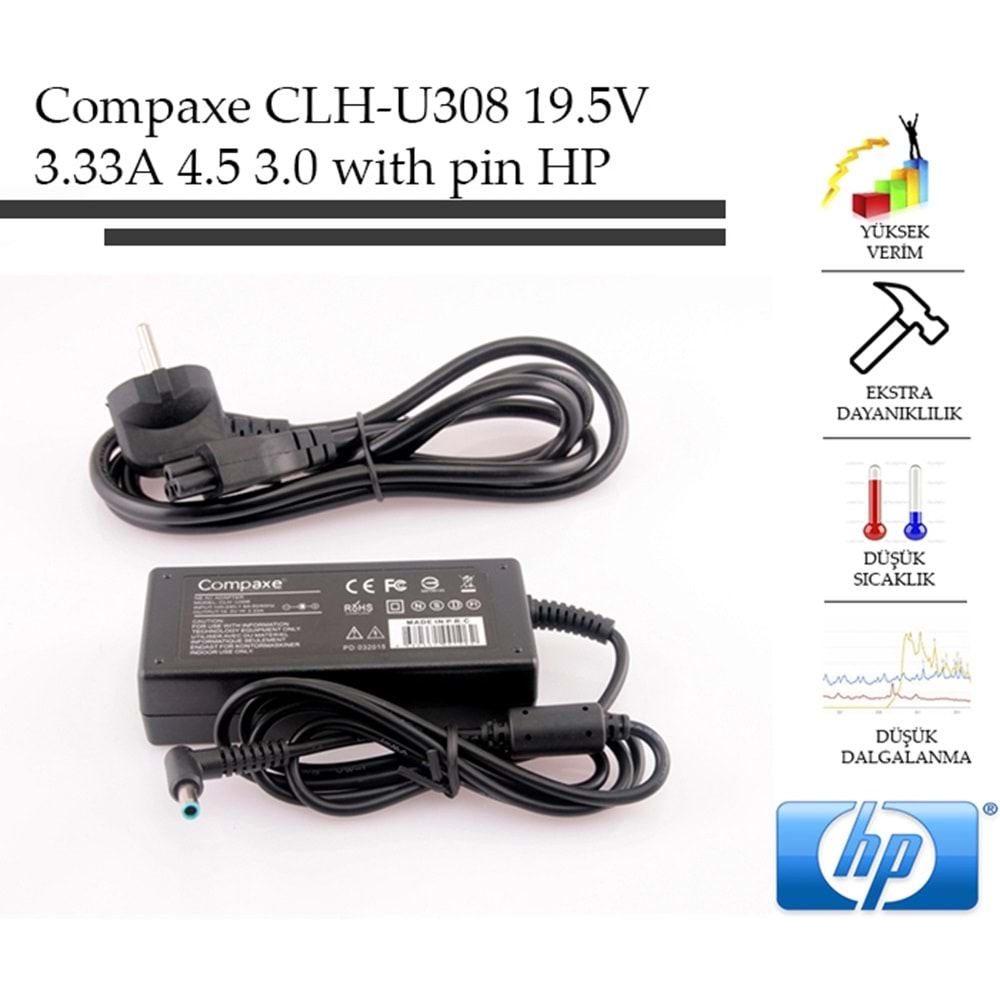 Notebook Adaptör Hp 4.5x3.0 mm 19.5V 3.33A 90W Compaxe CLD-U308