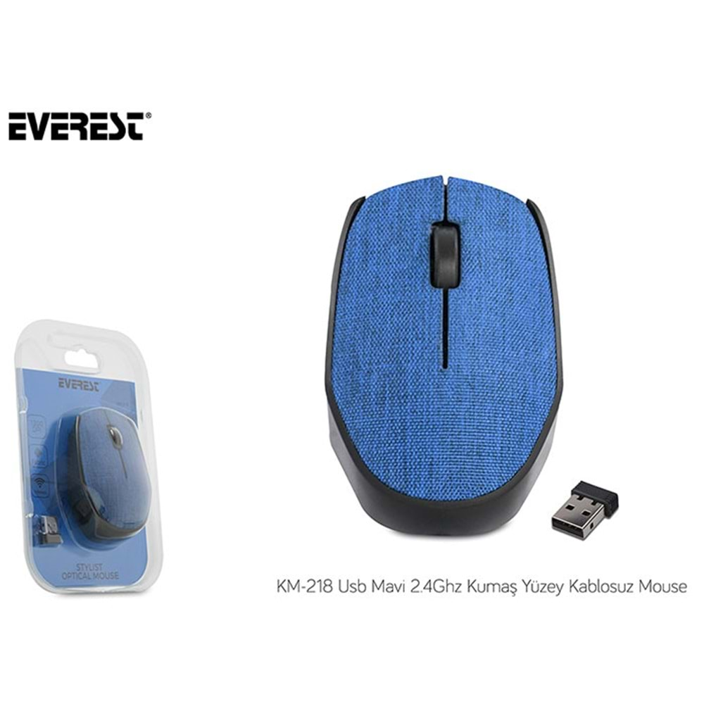 Mouse Kablosuz Kumaş Yüzey Everest KM-218 Mavi