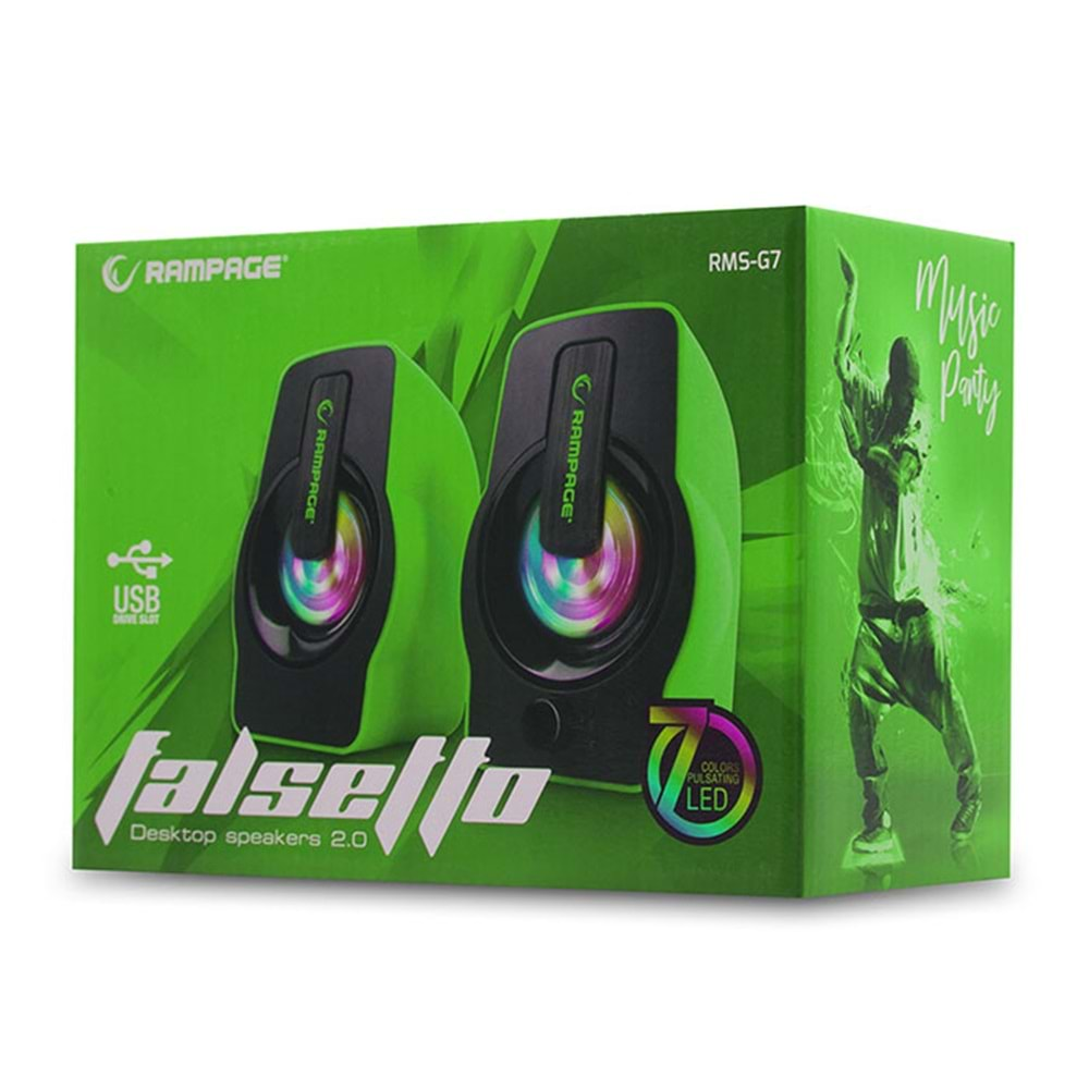 Hoparlör Speaker Usb 6W Rgb Ledli Rampage Falsetto RMS-G7 Yeşil