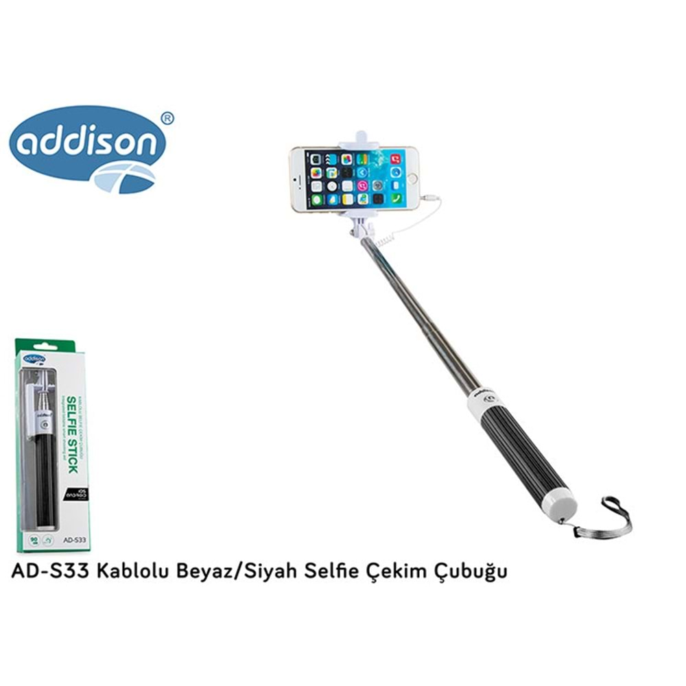 Selfie Çubuğu Kablolu Addison AD-S33 Siyah