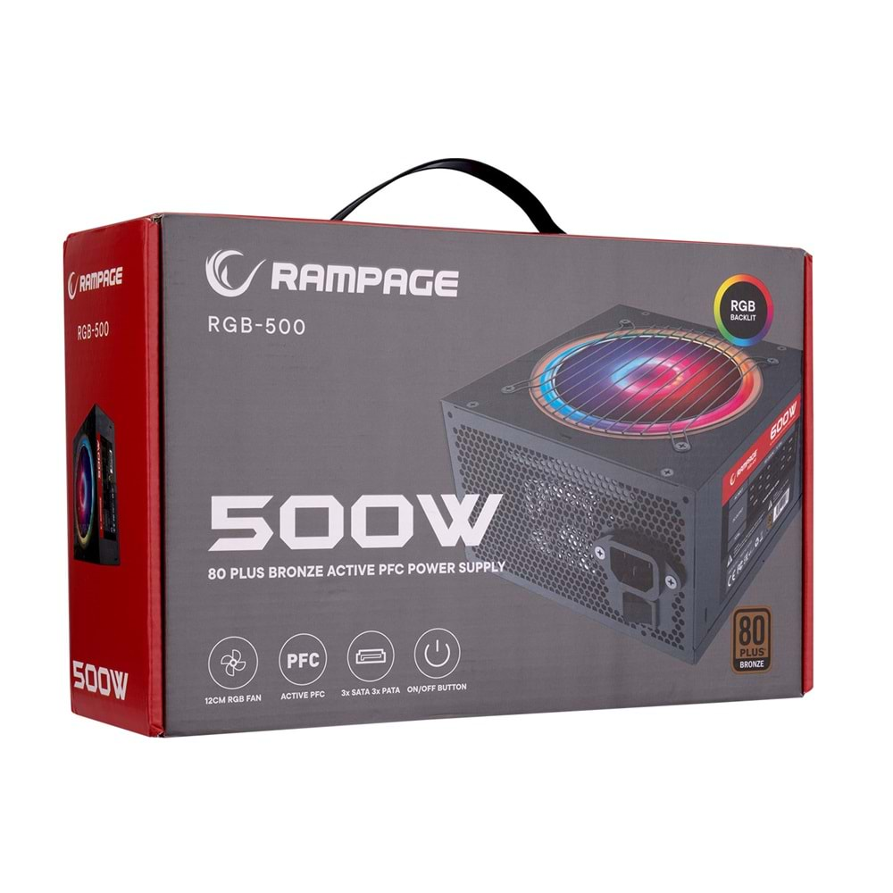 Power Supply 500W 80 Plus Bronze 12cm RGB Fanlı Rampage RGB-500