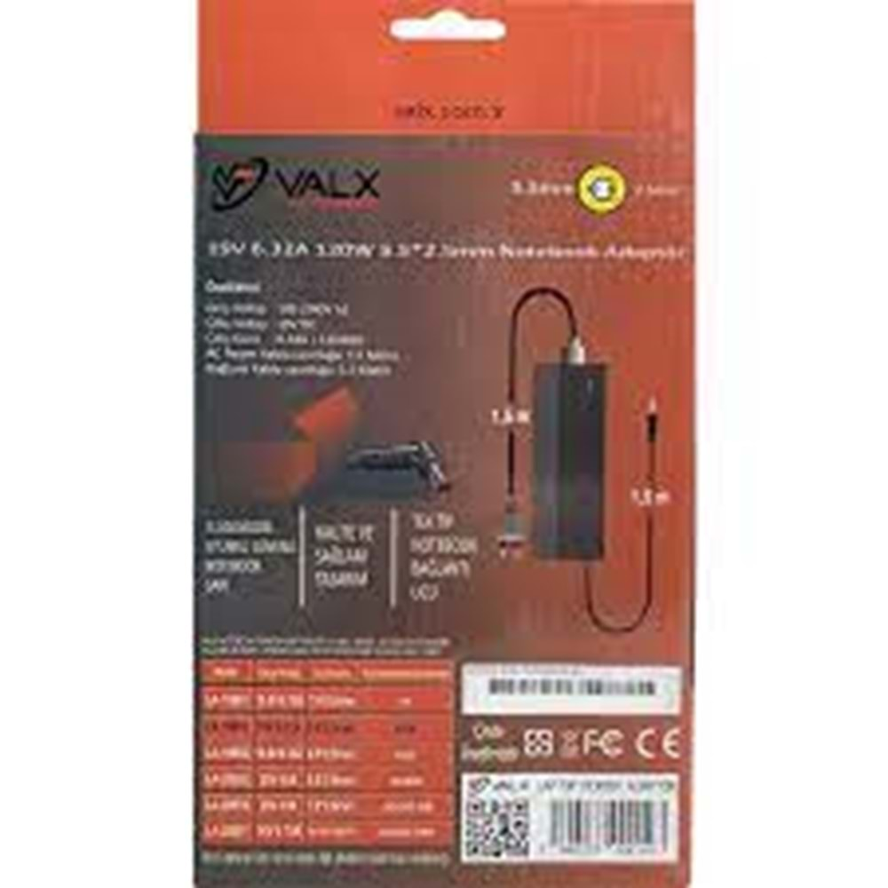 Notebook Adaptör 5.5x2.5 mm 120W 19V 6.32A Valx LA-19063