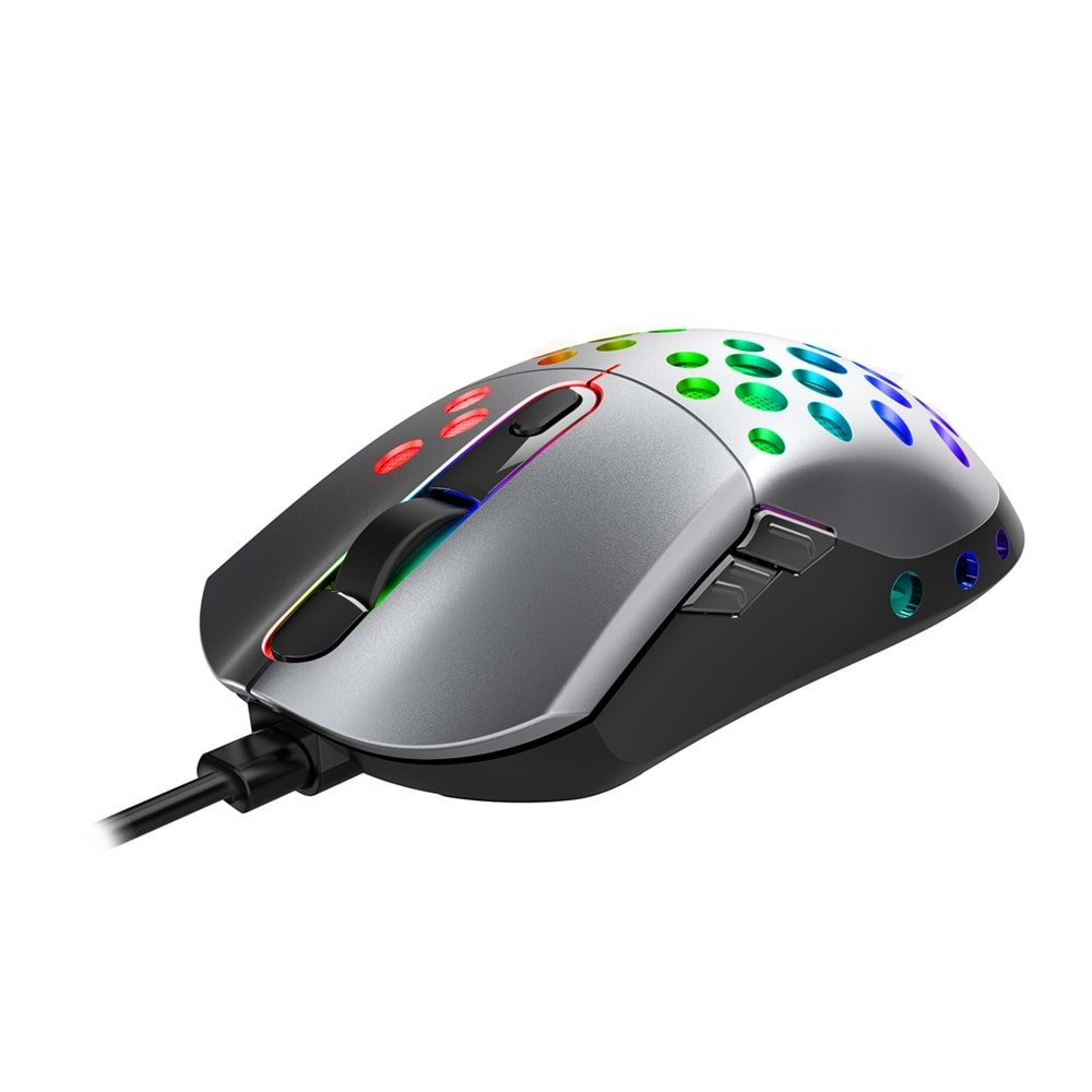 Mouse Oyuncu Ultra Hafif RGB Ledli 12000 Dpi Rampage SMX-R66 ROCKET Gümüş