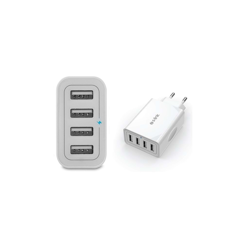 Şarj Kafa Çoklu 4 USB Smart Port 5V 5.6A S-link SW-C8 Beyaz