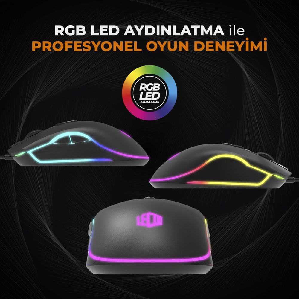 Mouse Oyuncu RGB Ledli 7 Tuşlu 6400 Dpi Lenovo Lecoo MS108