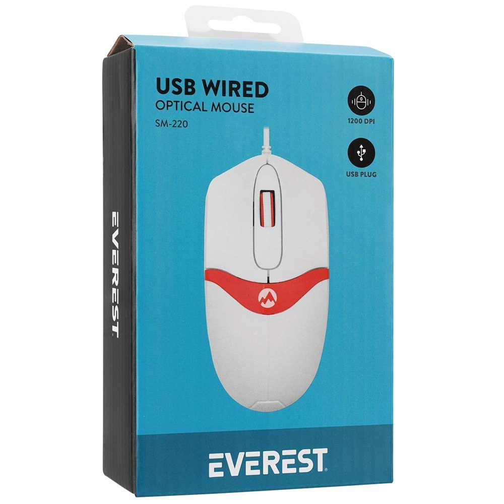 Mouse Optik 3D 1200 Dpi Everest Sm-220 Beyaz Kırmızı