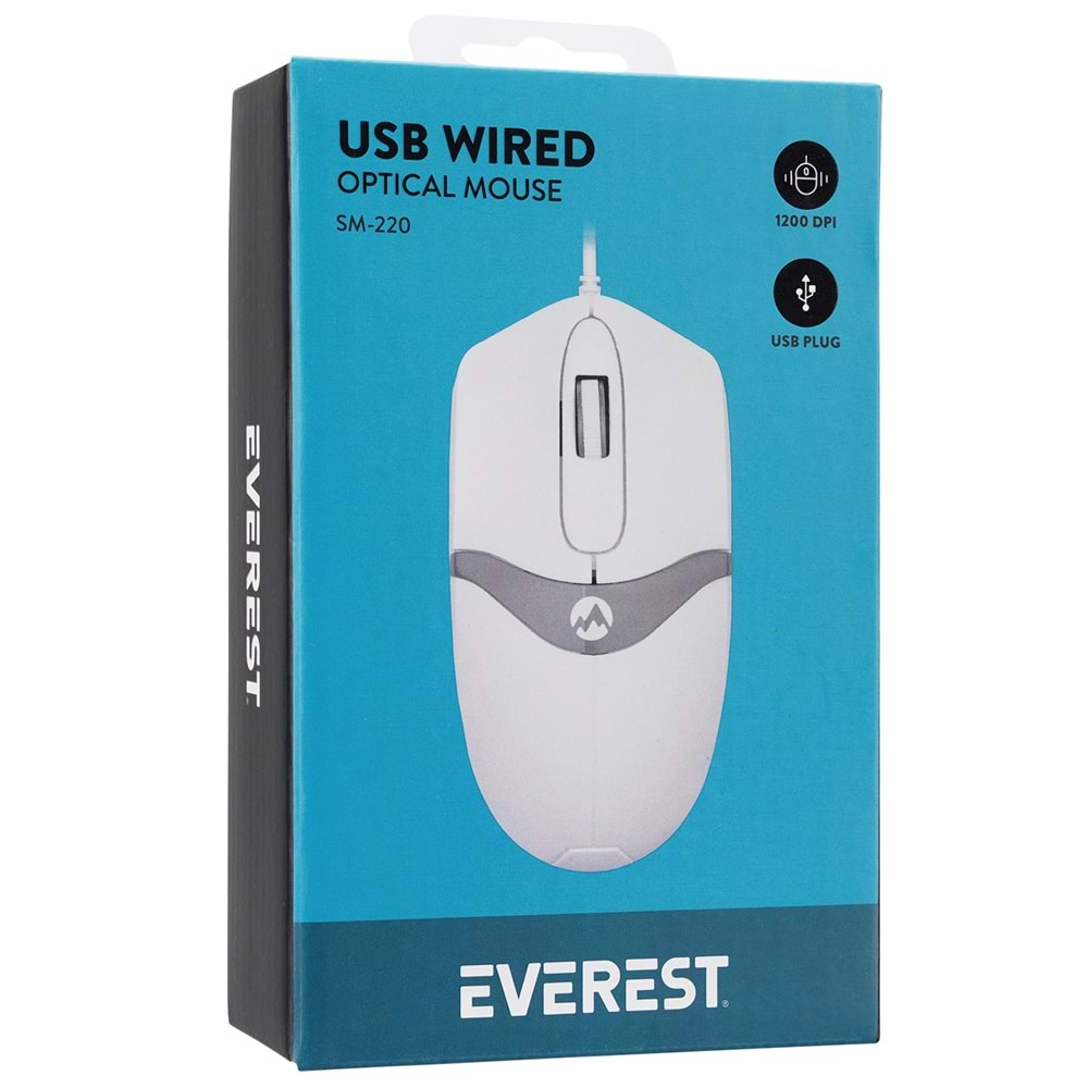 Mouse Optik 3D 1200 Dpi Everest Sm-220 Beyaz Gri