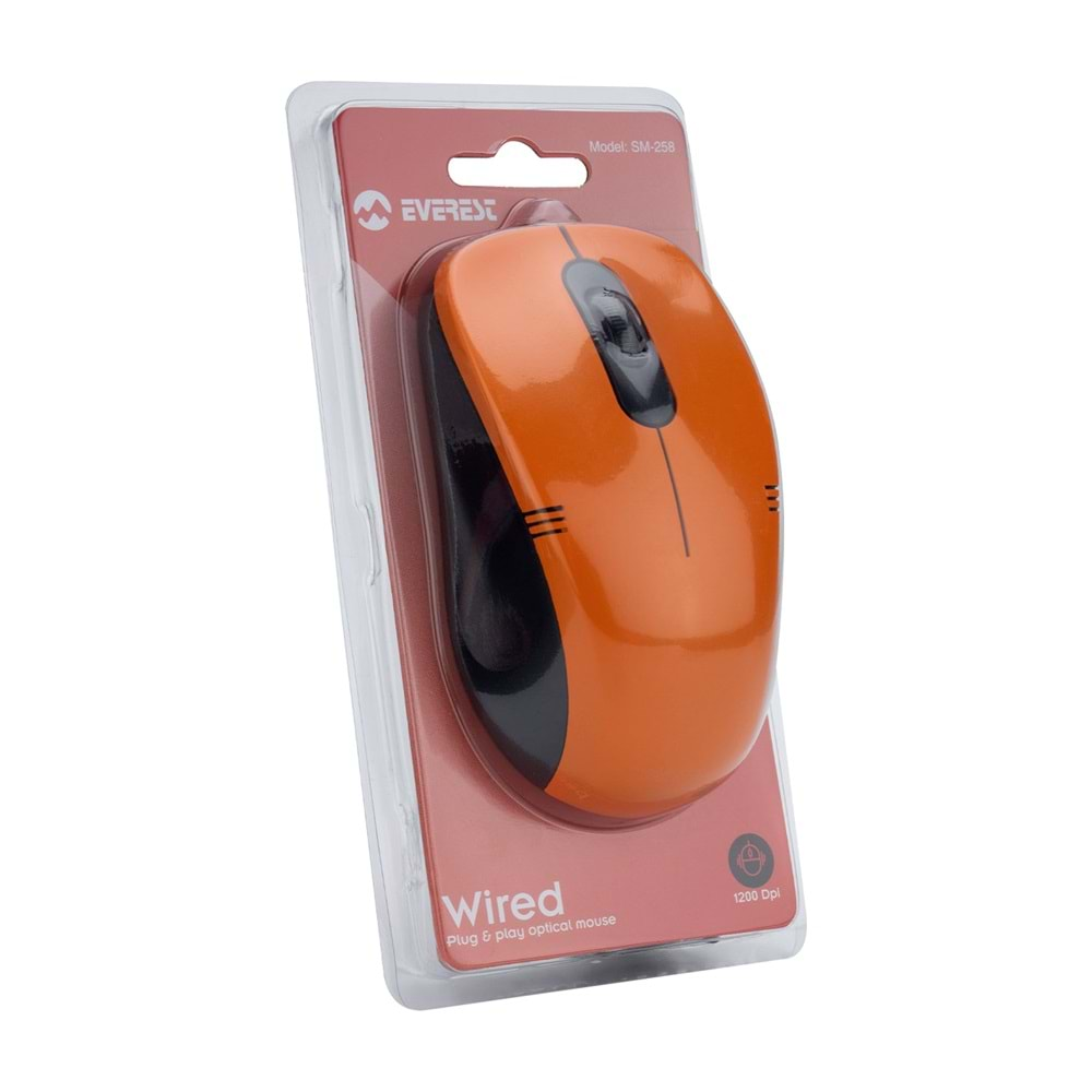 Mouse 1200 DPI Everest SM-258 Turuncu