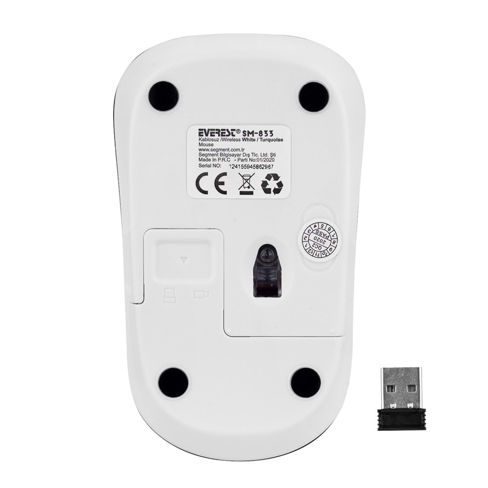 Mouse Kablosuz 1200 Dpi Everest SM-833 Beyaz-Turkuaz