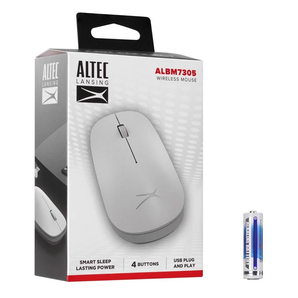 Mouse Kablosuz Alkalin Pilli 2.4 Ghz 1600 Dpi Altec Lansing ALBM7305 Beyaz