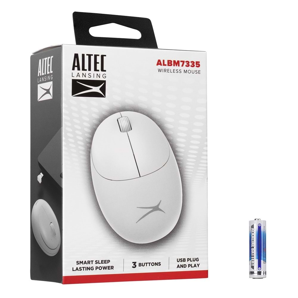 Mouse Kablosuz Alkalin Pilli 2.4 Ghz 1200 Dpi Altec Lansing ALBM7335 Beyaz