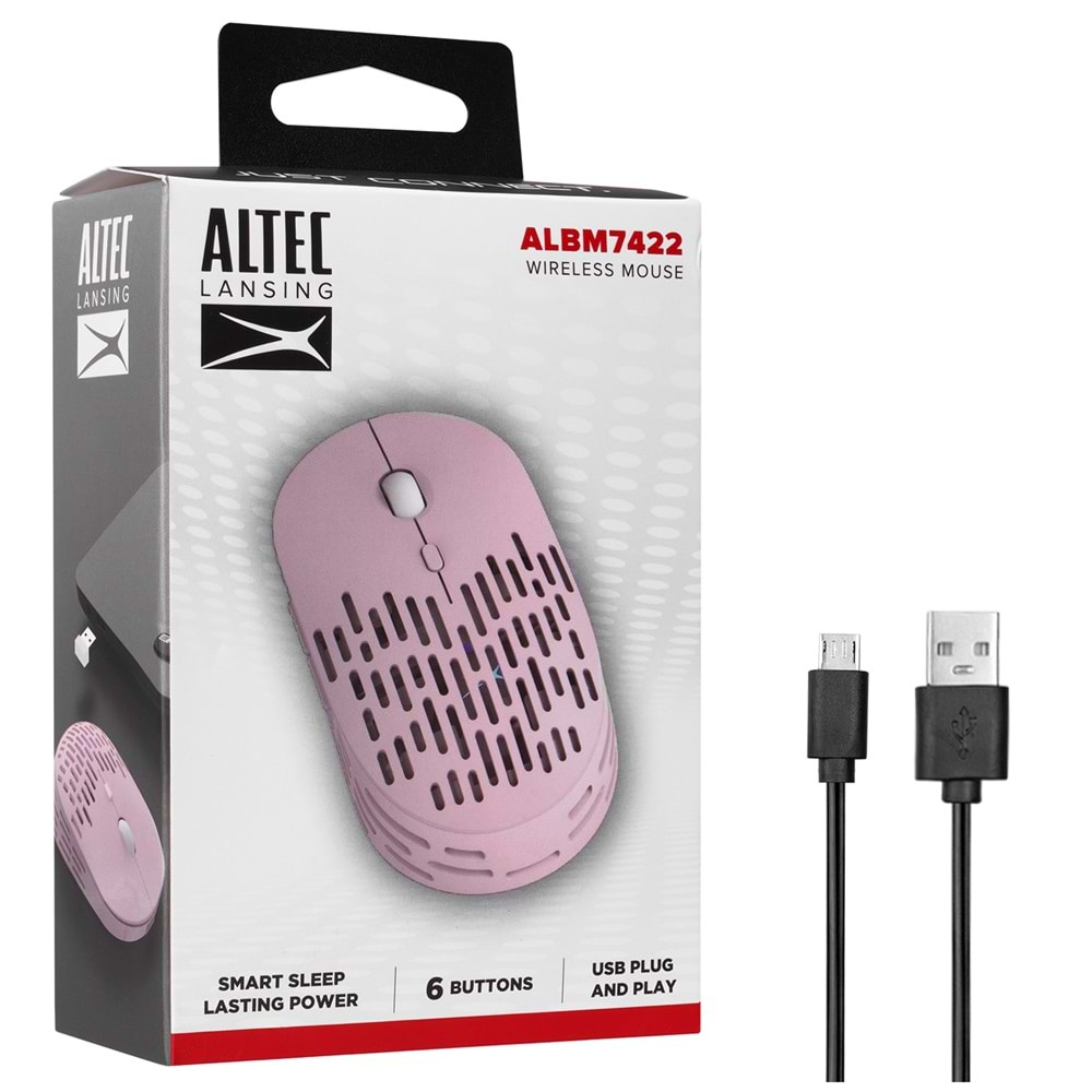 Mouse Kablosuz Şarj Edilebilir 1600 Dpi Altec Lansing ALBM7422 Pembe