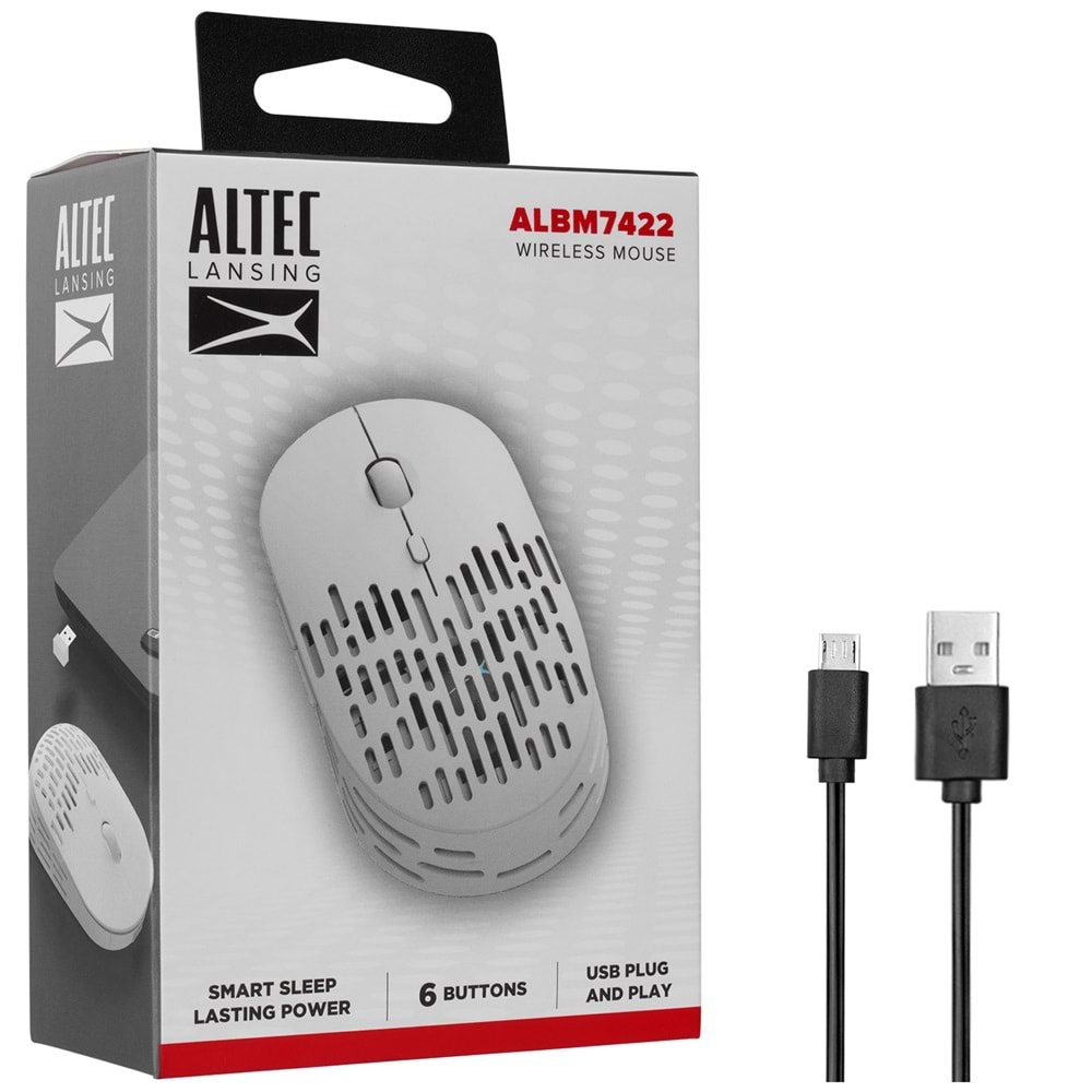 Mouse Kablosuz Şarj Edilebilir 1600 Dpi Altec Lansing ALBM7422 Beyaz