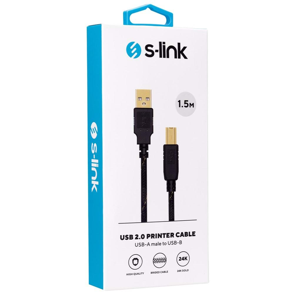 Yazıcı Kablo 1,5 Metre Gold USB 2.0 Kılıflı S-link SLX-970