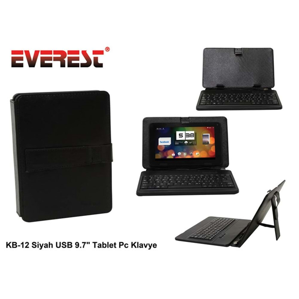 Klavye Tablet Uyumlu USB 9,7 Inch Everest KB-12 Siyah