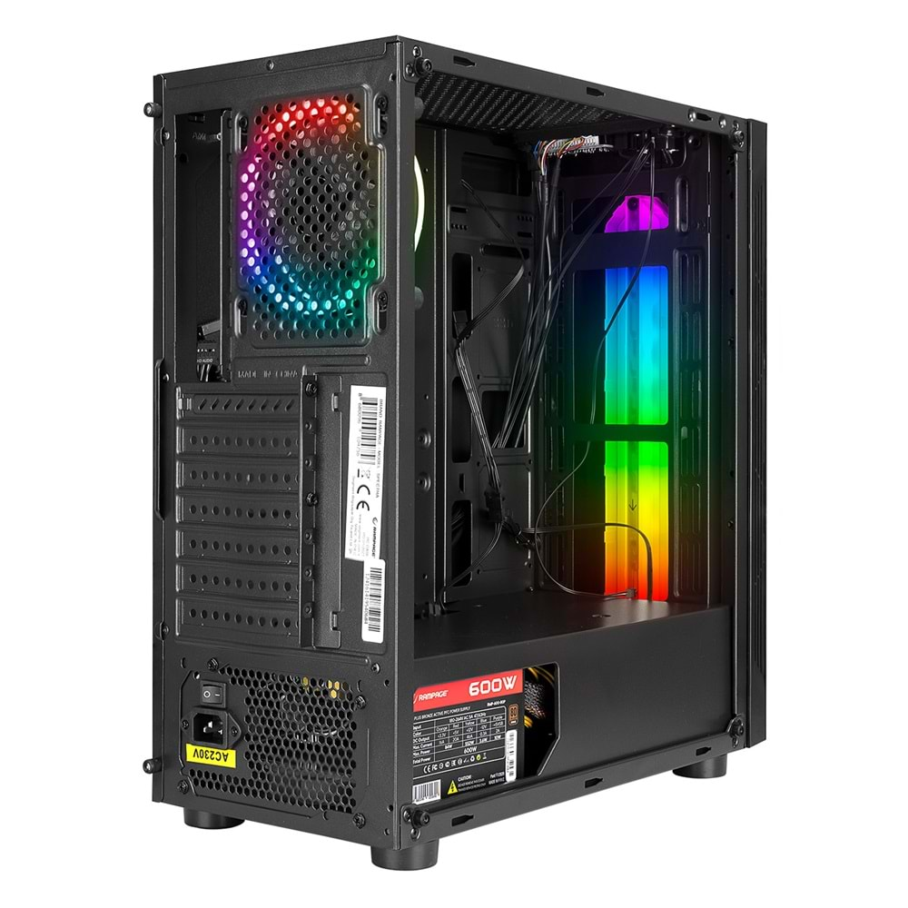 Kasa Oyuncu Tempered Glass 600W 80Plus Rainbow Fan Ve Ledli 1xUsb 3.0 + 2xUsb 2.0 Rampage SPECTRA