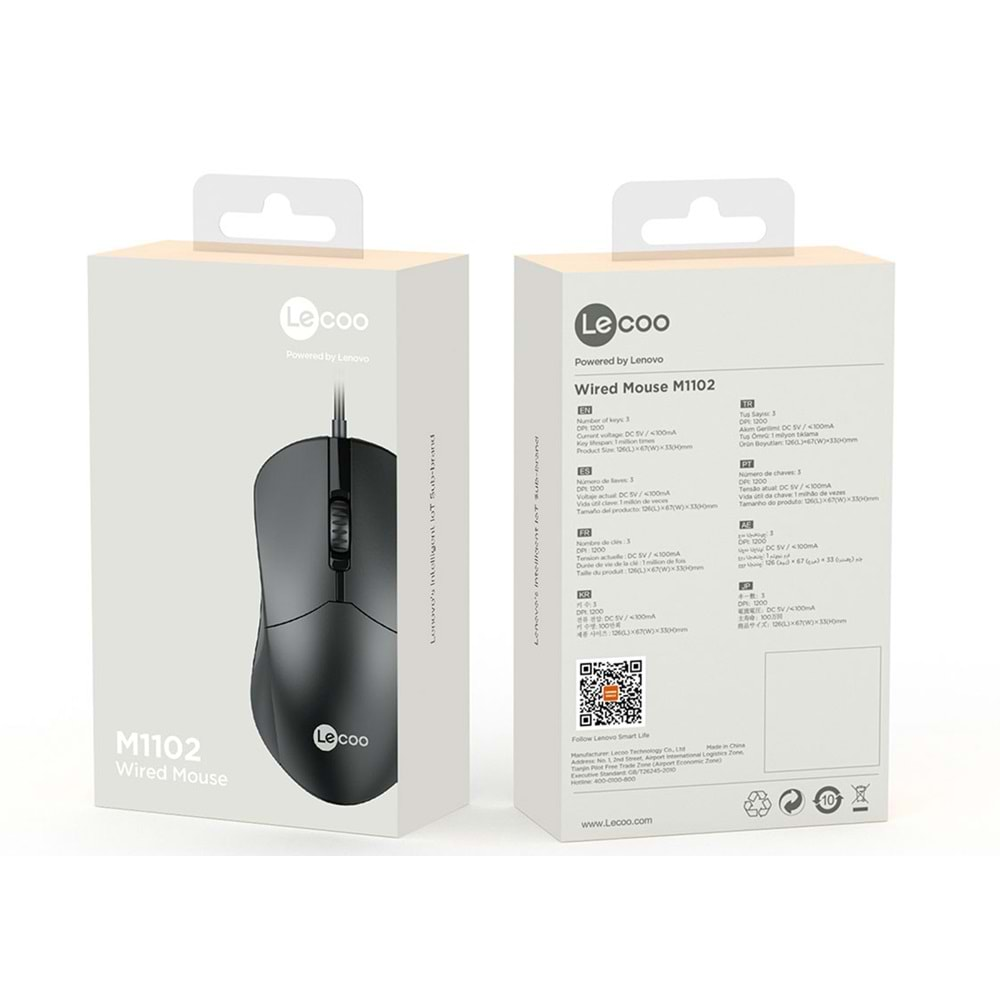 Mouse Optik 1200 DPI Lenovo Lecoo M1102 Siyah