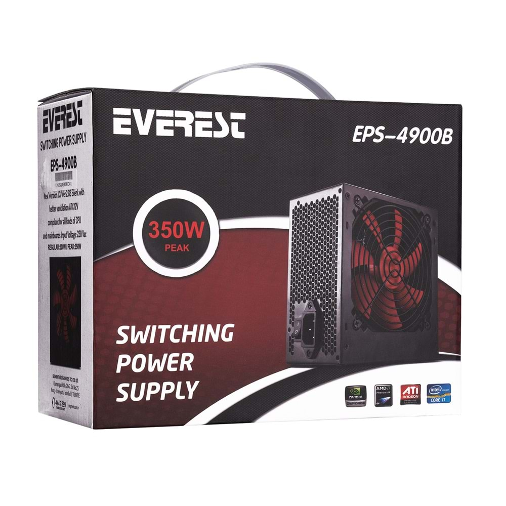 Power Supply ATX Peak 350W 2 IDE 4 SATA 4+4P CPU 12cm Fan Everest EPS-4900B