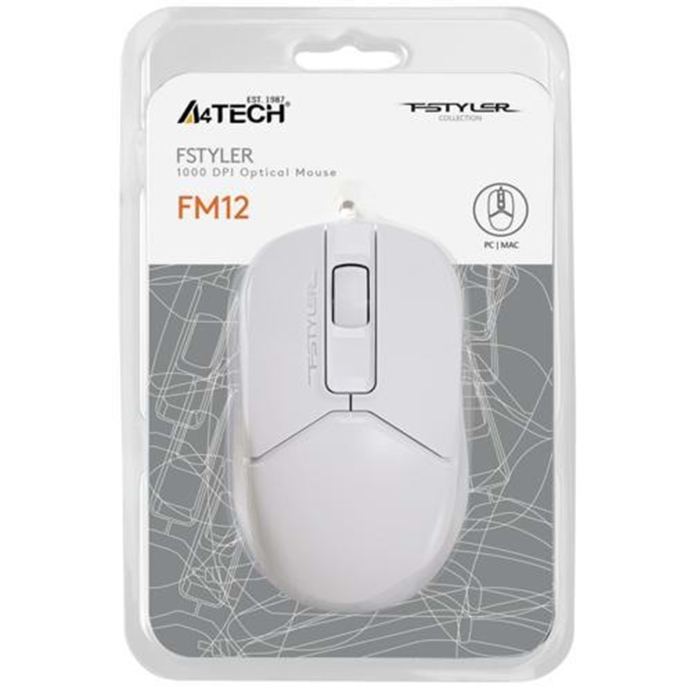 Mouse 1200 DPI A4 Tech FM12 Beyaz