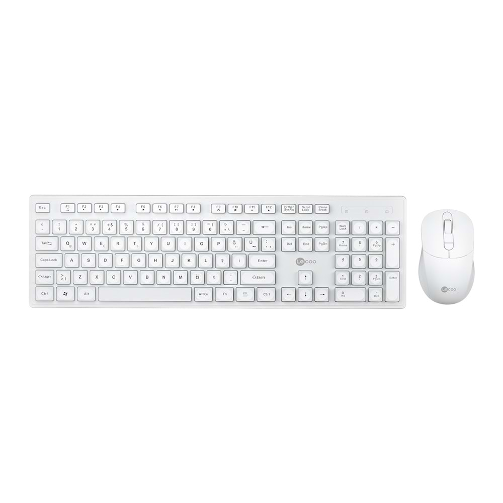 Klavye Mouse Set Kablosuz Türkçe Q Lenovo Lecoo KW201 Beyaz