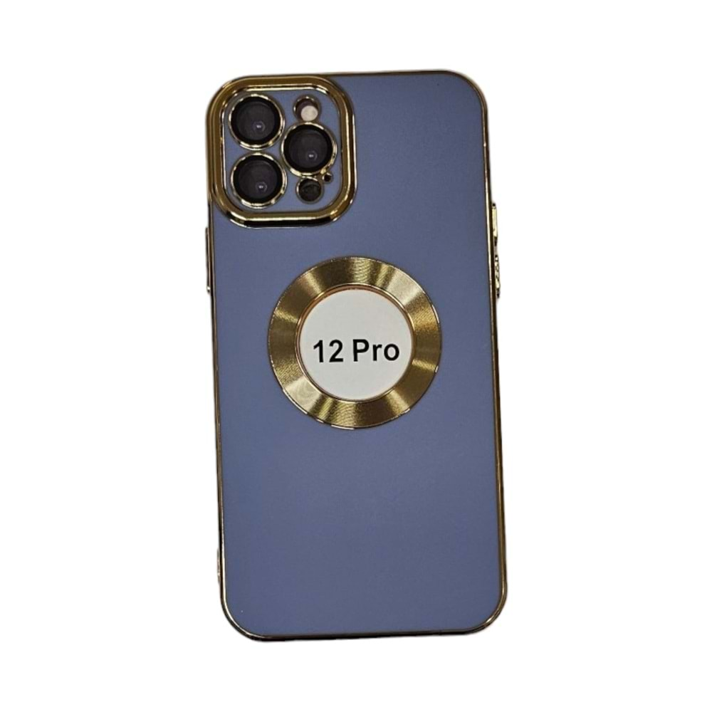 İphone 12 Pro Kılıf Lüx Lazer Gold Mavi