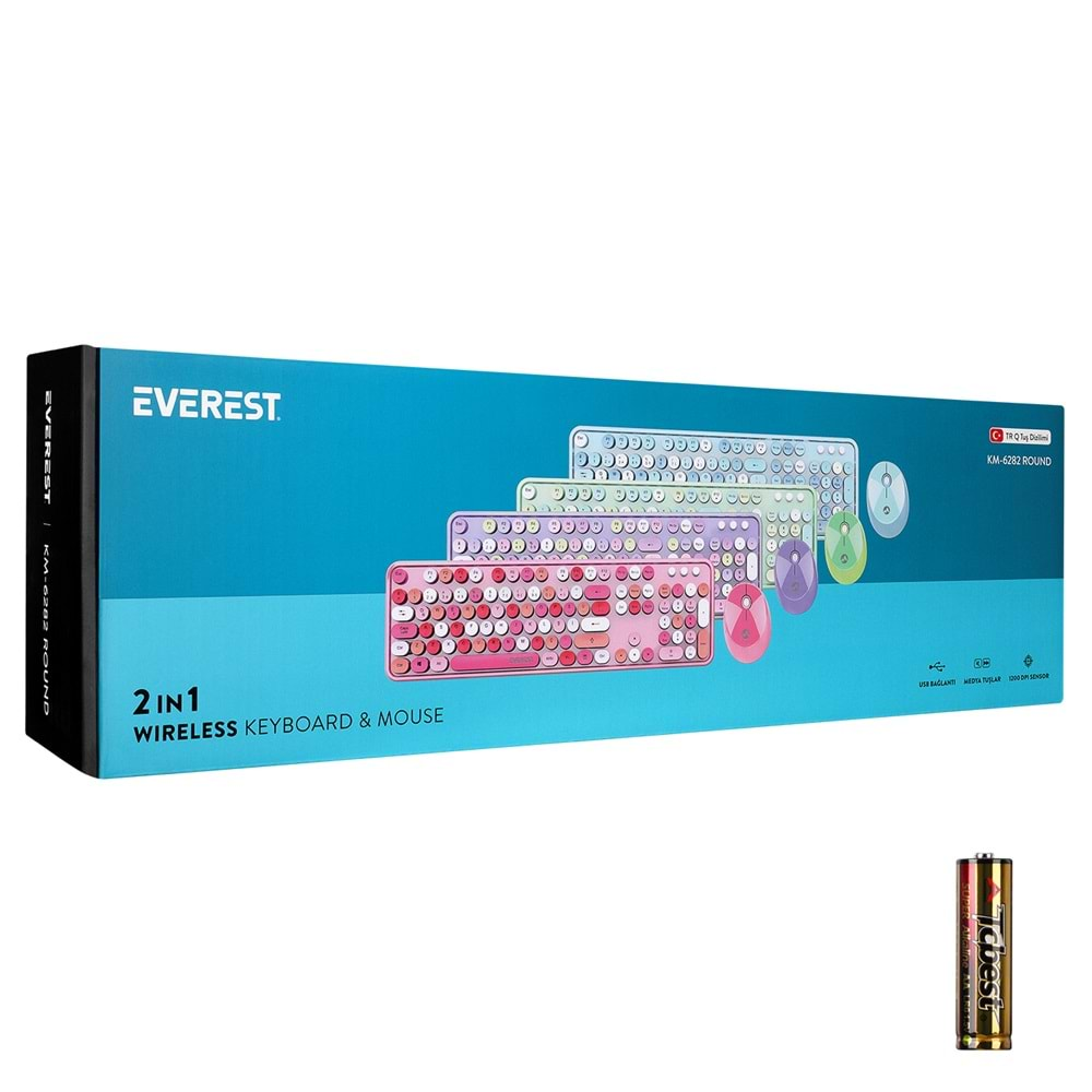 Klavye Mouse Set Daktilo Stil Multimedia Q Kablosuz Everest Round KM-6282 Yeşil