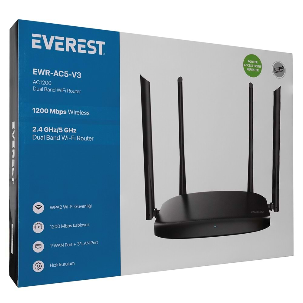 Access Point Router Dual Band 2.4Ghz Ve 5 Ghz AC1200 Mbps Everest EWR-AC5-V3