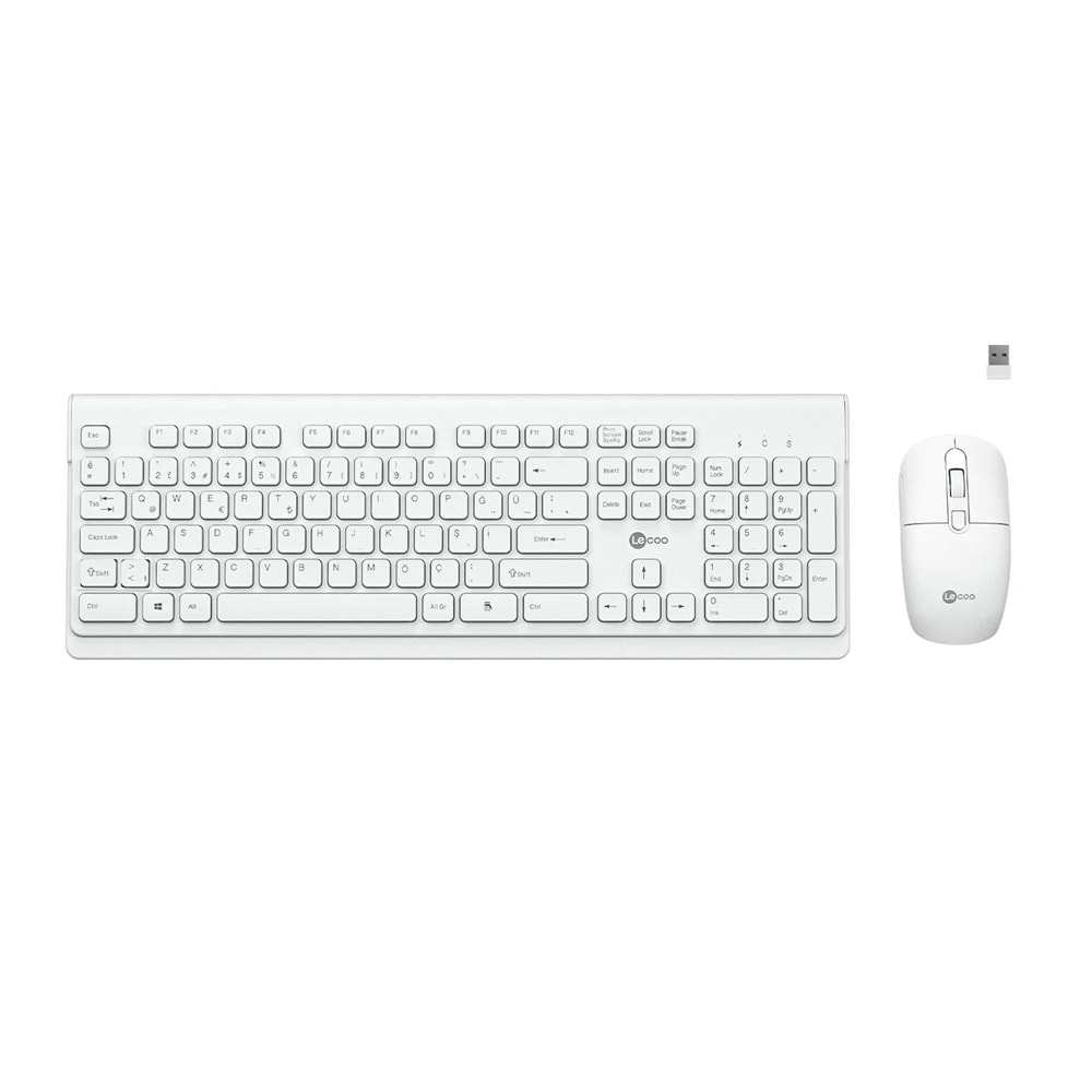 Klavye Mouse Set Kablosuz Türkçe Q Lenovo Lecoo KW203 Beyaz