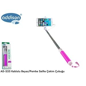 Selfie Çubuğu Kablolu Addison AD-S33 Pembe