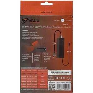 Notebook Adaptör 7.4x5.0 mm 120W 19.5V 6.15A Valx LA-19561