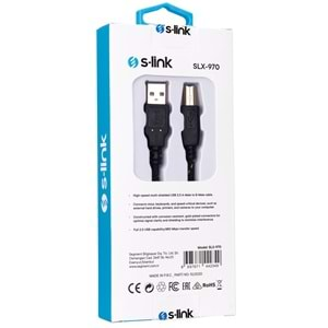 Yazıcı Kablo 1,5 Metre Gold USB 2.0 Kılıflı S-link SLX-970