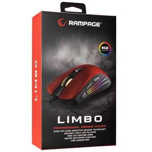 Mouse Oyuncu RGB Ledli 7 Tuşlu Makrolu 6400 Dpi Rampage SMX-R33 Limbo Kırmızı