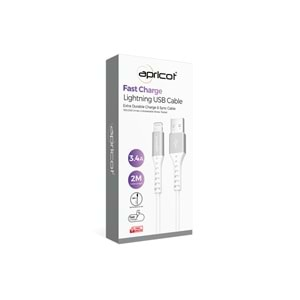 Data Ve Şarj Kablo İphone Lightning 2 Mt 3 Amper Apricot APC-A240L Beyaz