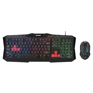 Klavye Mouse Set Oyuncu Gökkuşağı Zemin Aydınlatmalı Everest KMX-88 Siyah