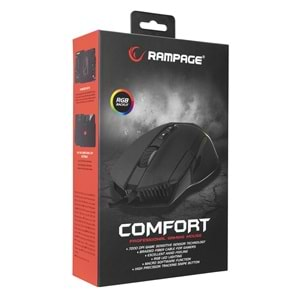 Mouse Oyuncu Gaming Led Işıklı 8 Makro+Extra Atış Tuşlu 12800 Dpi Rampage SMX-G39 COMFORT