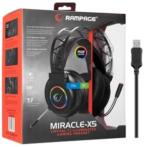 Kulaklık Mikrofonlu Oyuncu Usb 7.1 RGB Işık Rampage Miracle-X5