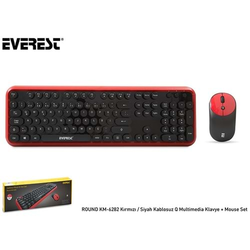 Klavye Mouse Set Daktilo Stil Multimedia Q Kablosuz Everest Round KM-6282 Kırmızı-Siyah