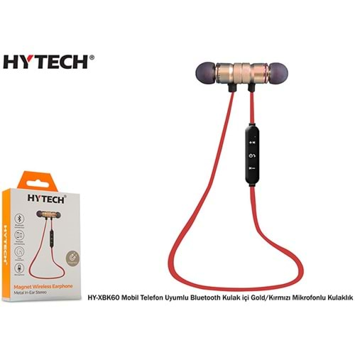 Kulaklık Bluetooth Mobil Telefon Uyumlu Hytech HY-XBK60 Gold-Kırmızı