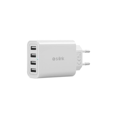 Şarj Kafa Çoklu 4 USB Smart Port 5V 5.6A S-link SW-C8 Beyaz