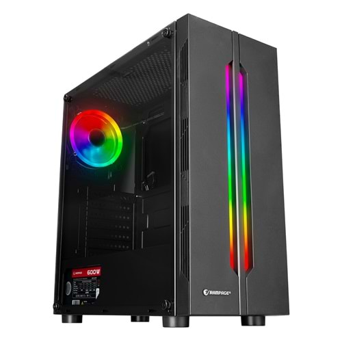 Kasa Oyuncu Tempered Glass 600W 80Plus Rainbow Fan Ve Ledli 1xUsb 3.0 + 2xUsb 2.0 Rampage SPECTRA