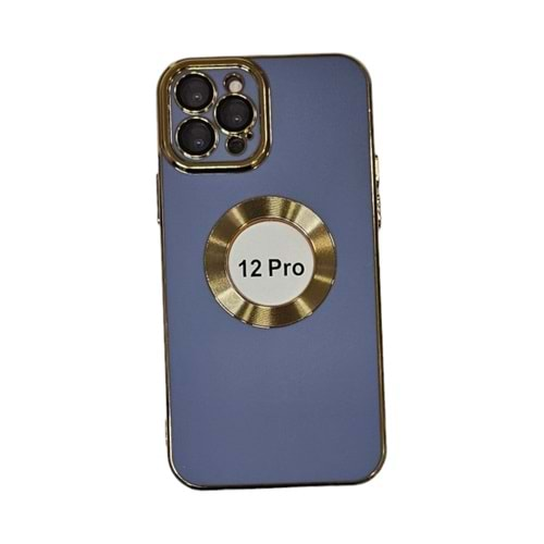 İphone 12 Pro Kılıf Lüx Lazer Gold Mavi