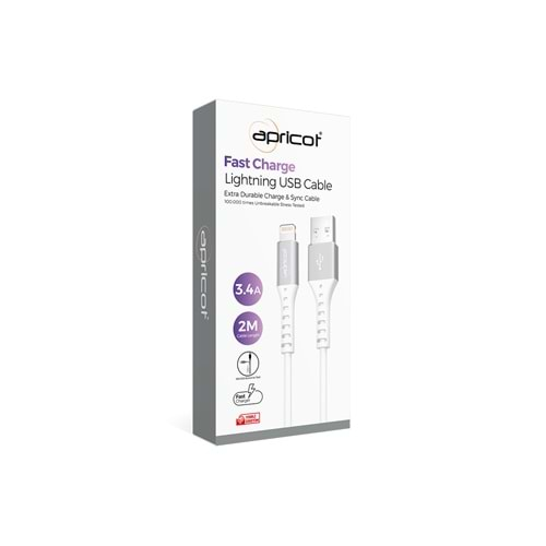 Data Ve Şarj Kablo İphone Lightning 2 Mt 3 Amper Apricot APC-A240L Beyaz