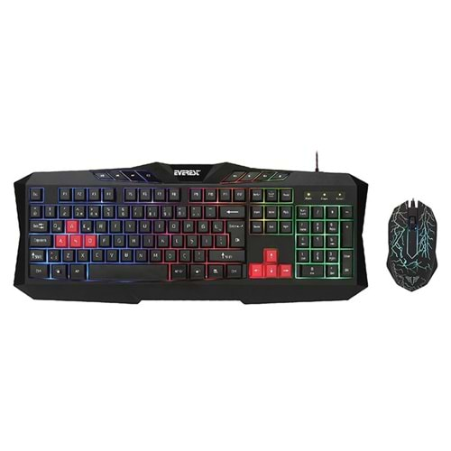 Klavye Mouse Set Oyuncu Gökkuşağı Zemin Aydınlatmalı Everest KMX-88 Siyah