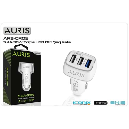 Şarj Aleti Araç 3 Port 30W 5.4A Auris ARS-CR05