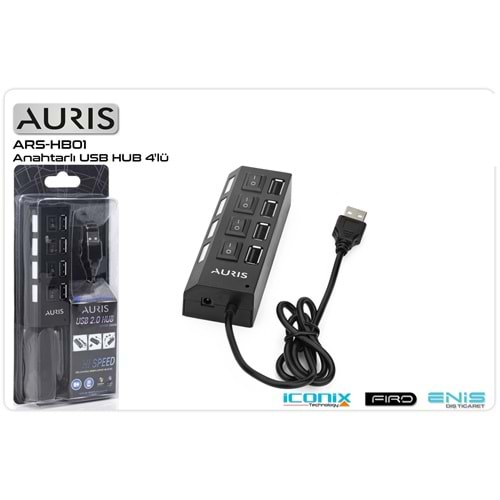 Usb Çoğaltıcı 4 Port Anahtarlı Auris ARS-HB01