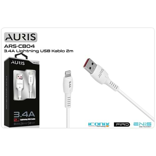 Data Ve Şarj Kablo İphone Lightning 2 Mt 3.4 Amper Auris ARS-CB04