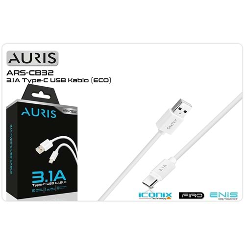 Data Ve Şarj Kablo Type-C 1 Mt 3.1 Amper Auris ARS-CB32