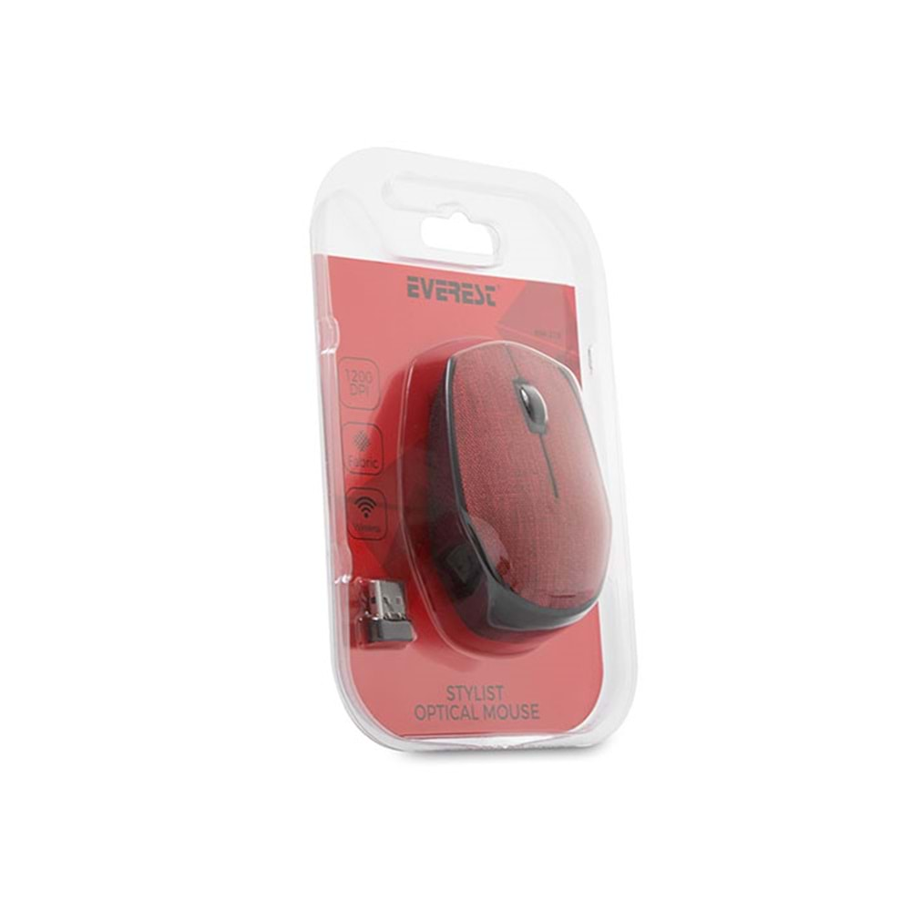 Mouse Kablosuz Kumaş Yüzey Everest KM-218 Kırmızı