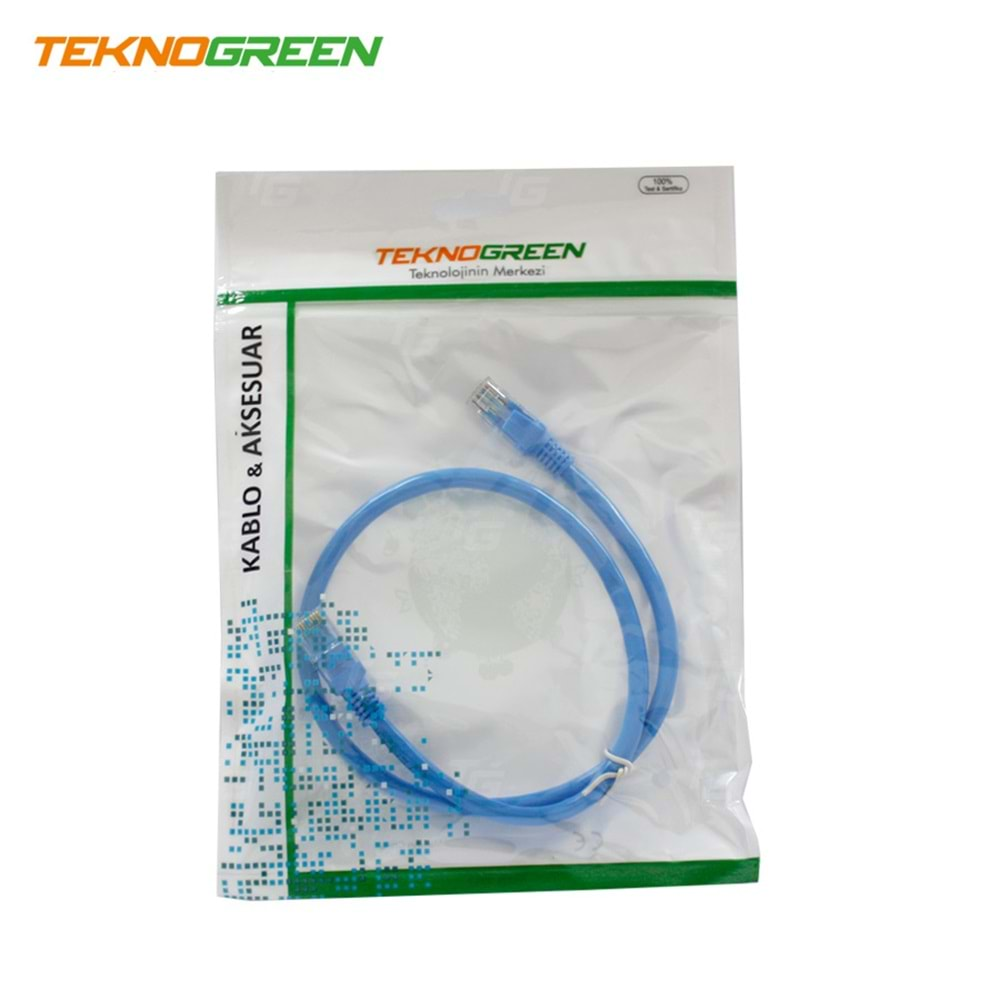 Ethernet Patch Kablo Cat 6 1 Metre Mavi Teknogreen TKC-001M